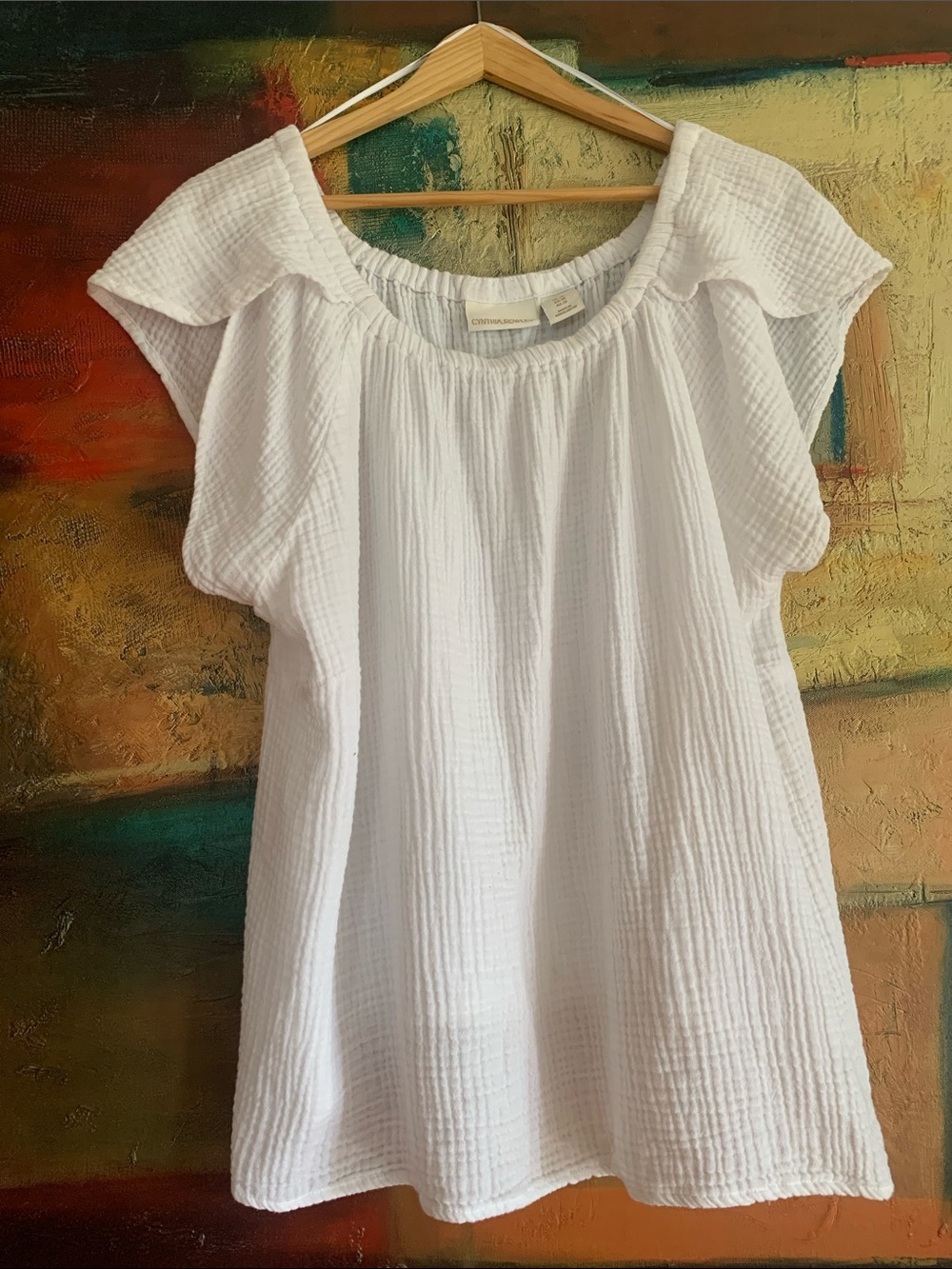 Cynthia Rowley,  100% Cotton Flutter Sleeve Cropped Blouse, Sz 1X